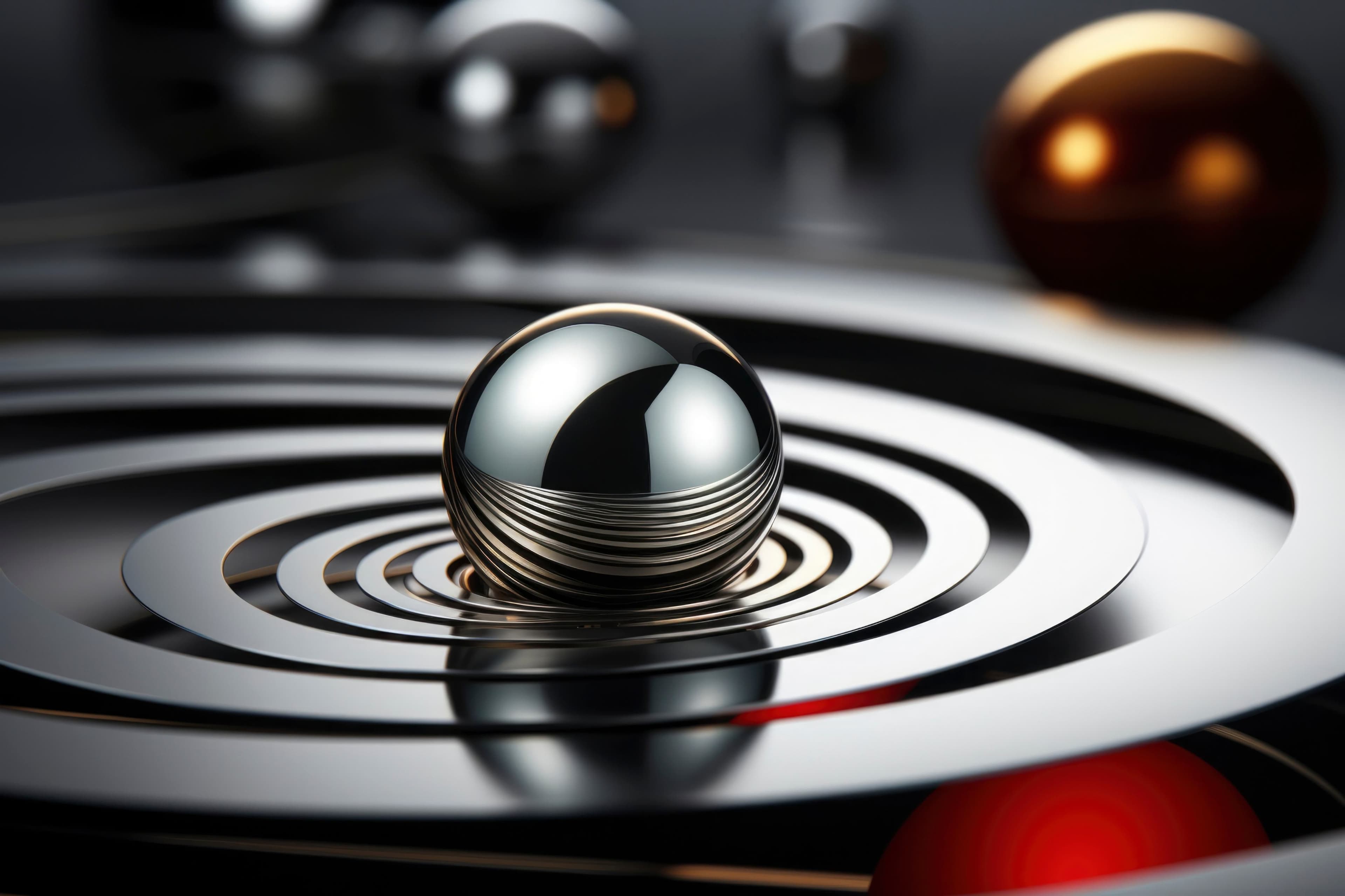 Polished metallic sphere on concentric rings